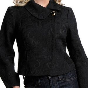 Guess Black Floral Jacquard Woven Whimsygoth Wrapped 3/4 Sleeve Cropped Jacket